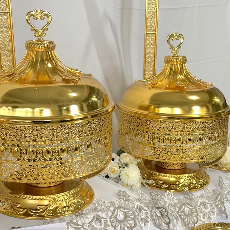 Large Capacity 8L Stainless Steel Gold Chafing Dish with Hanger Lid New Hot Pot for Buffet Parties Weddings Metal Fuel Heating