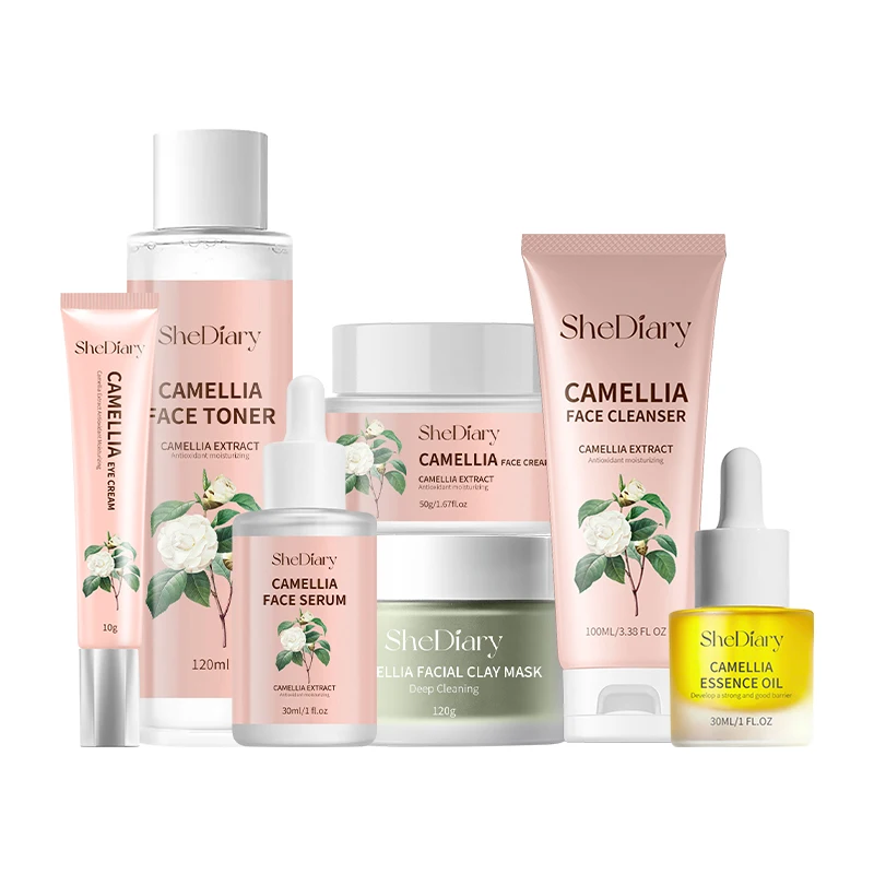 Wholesale SheDiary Camellia Daily Skin Care Set 7pcs Facial Anti-Aging Anti-Wrinkle Whitening Gifts Vitamin C AHA Ingredients