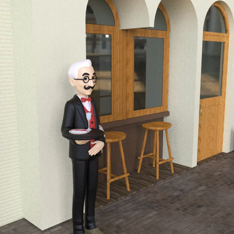product custom elderly resin waiter statue life size waiter figurine serving butler for restaurant and decorative home display-3