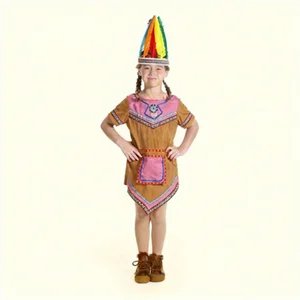 Factory Custom Kids Native American Costume Embroidered Stage Performance Cultural Role Play High Quality Polyester Dress Outfit