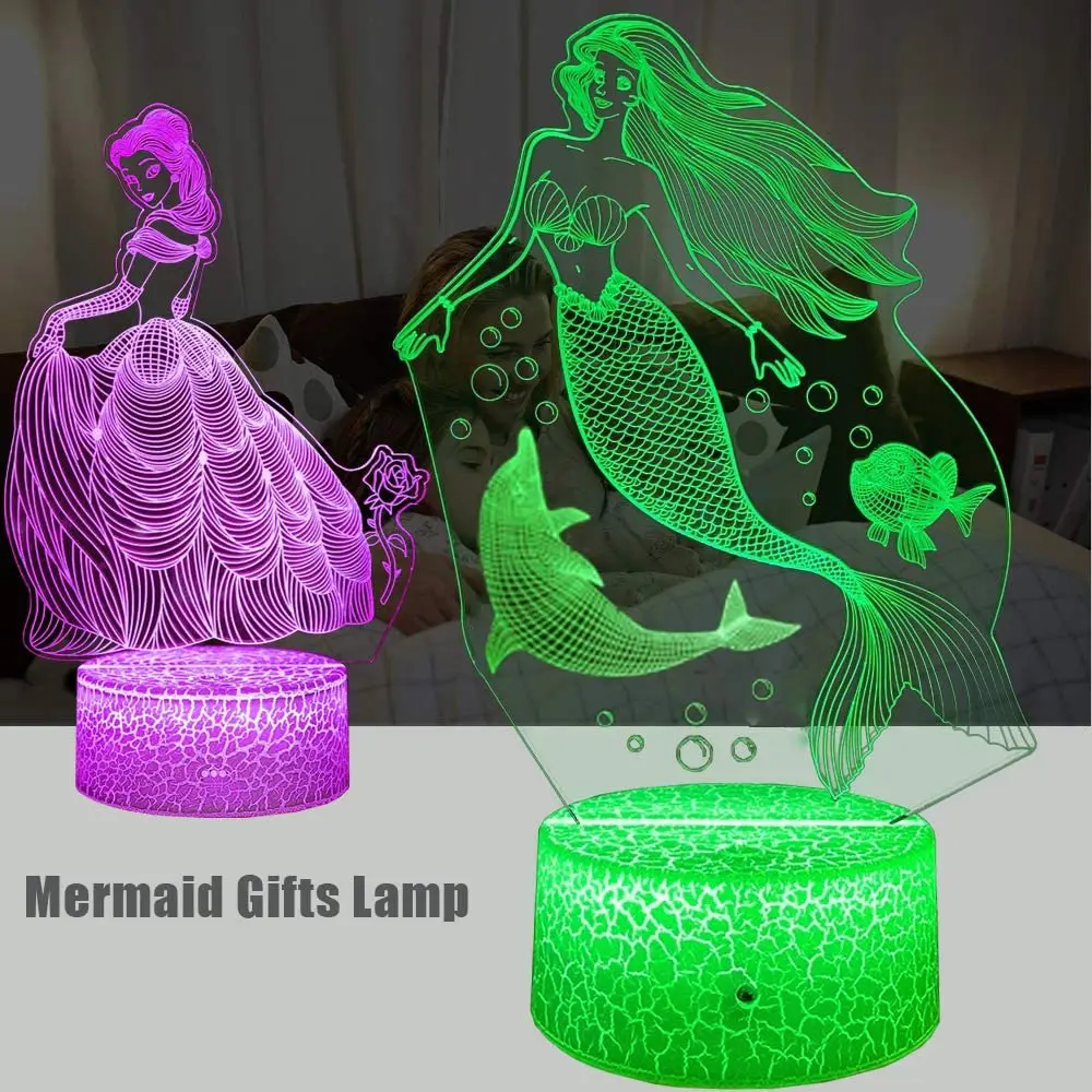 Mermaid Gifts for Girls, 3D Illusion Lamp Mermaid Night Light with