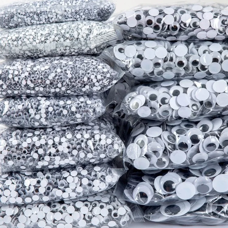 Оптовая продажа 1 пакет ручной работы поделки куклы игрушки аксессуары самоклеящиеся пластиковые черно-белые круглые движущиеся очки