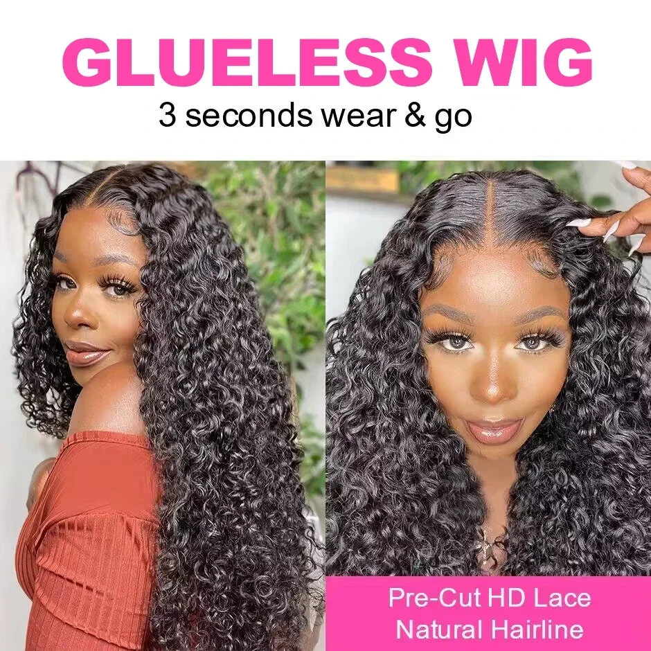 Peruca Deep Wave Glueless Human Hair Wigs Brazilian Remy Water Wave Lace Closure Pré-arrancado para mulheres_voghion.com