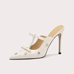 Bow Knitted Heels 2026 Summer New Pointed Toe Shoes Slippers Women Simple Comfortable Gentle Fairy Fashion Spring