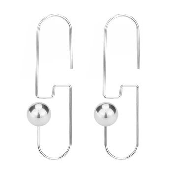 womens geometric paper clips 316l surgical stainless Titanium steel 18k gold plated bead dangle Stud earrings for women