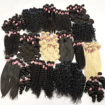 Super Double Weft Brazilian Virgin Human Hair With Closures Wholesale 100% Unprocessed Cuticles Aligned Human Hair Extensions