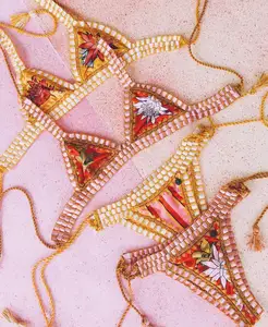 Retro Heavy Industry Floral Print High Waist Sexy Triangle Micro Bikini Set Eco-Friendly Quick Dry Women's Swimwear Custom Logo