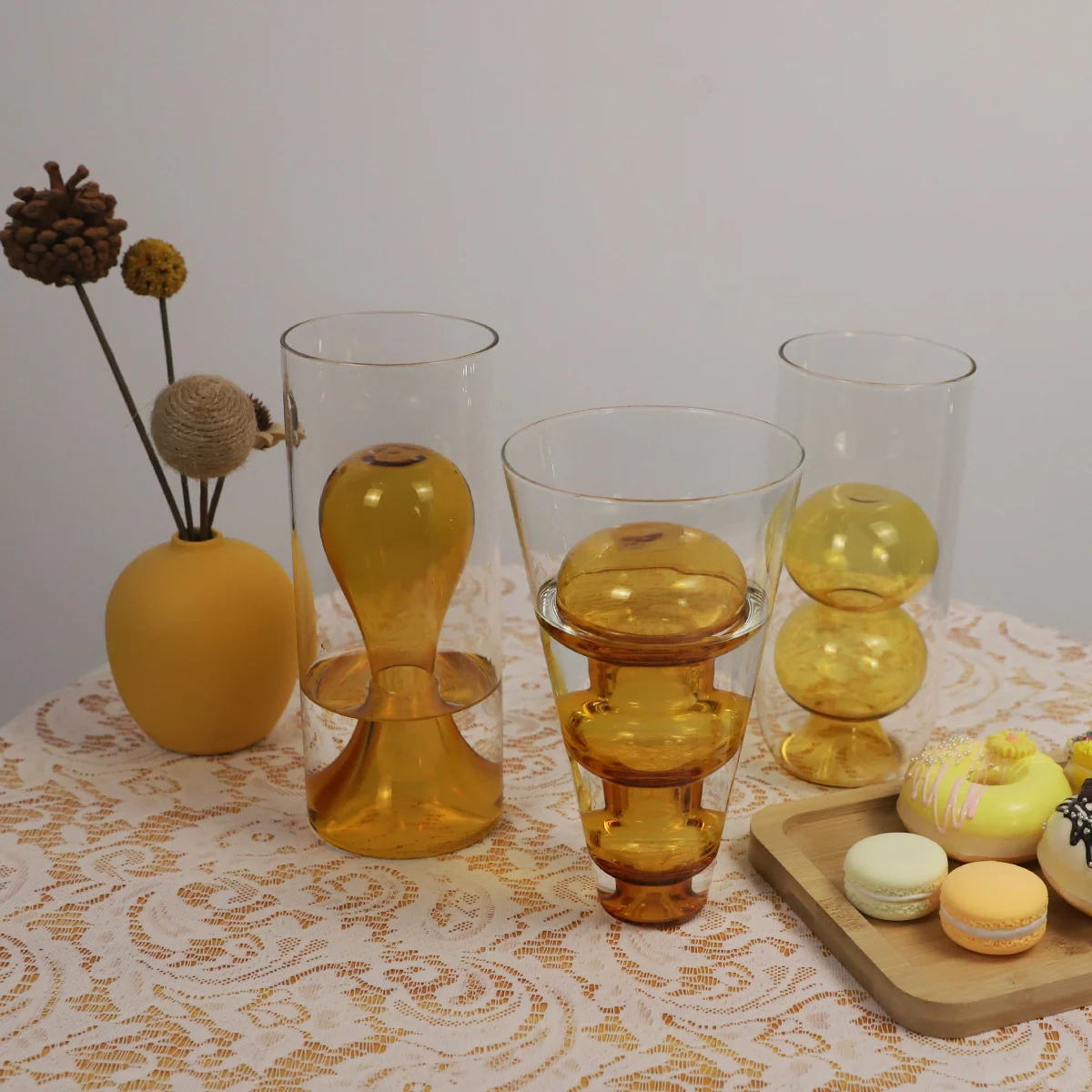 Double Glazing 3D Special Shaped Golden Clear Glass Cup Restaurant Living Room Small Flower Vases Artistic Water Bottle