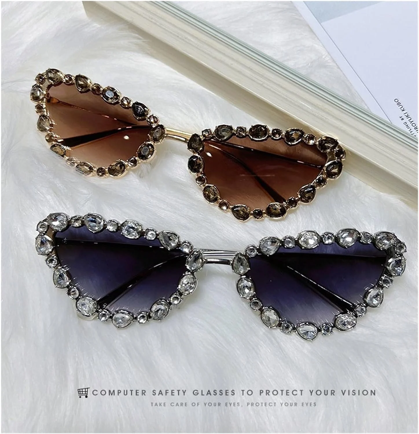Rhinestone Cat Eye Oversized Square Sunglasses UV Protection Women main image 2