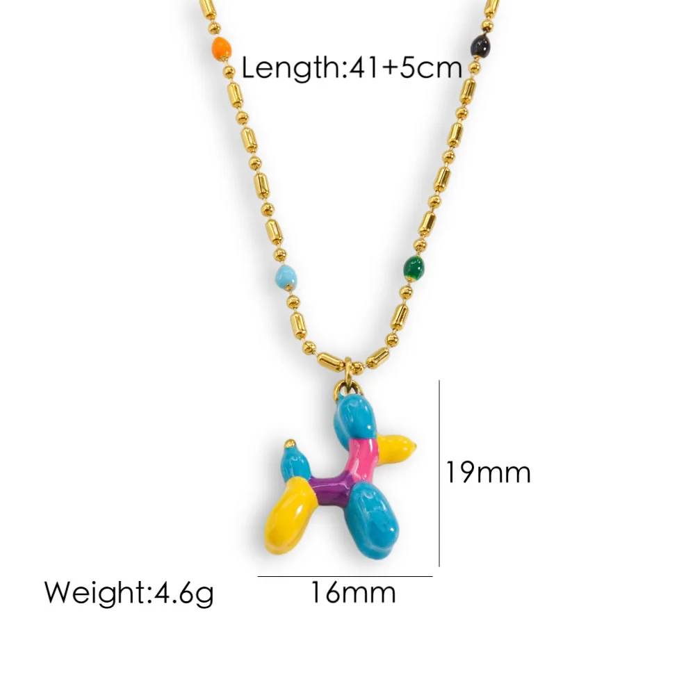 Sweet Colorful Enamel Smile Face and Cute Dog Pendant Necklace Waterproof Gold Plated Stainless Steel Necklace for Women Girls