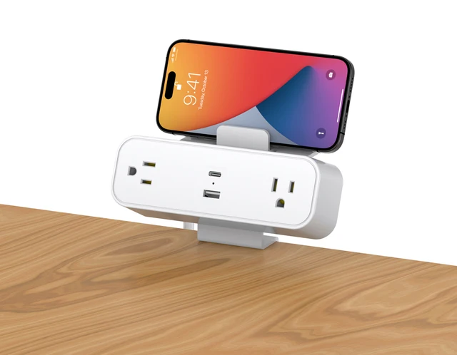 Mifso 2025 New Desktop USB Power Strip Phone Holder Clamp Mounted Modern Style 15A 125V 3M Copper ABS Cable Rated US CN Plug