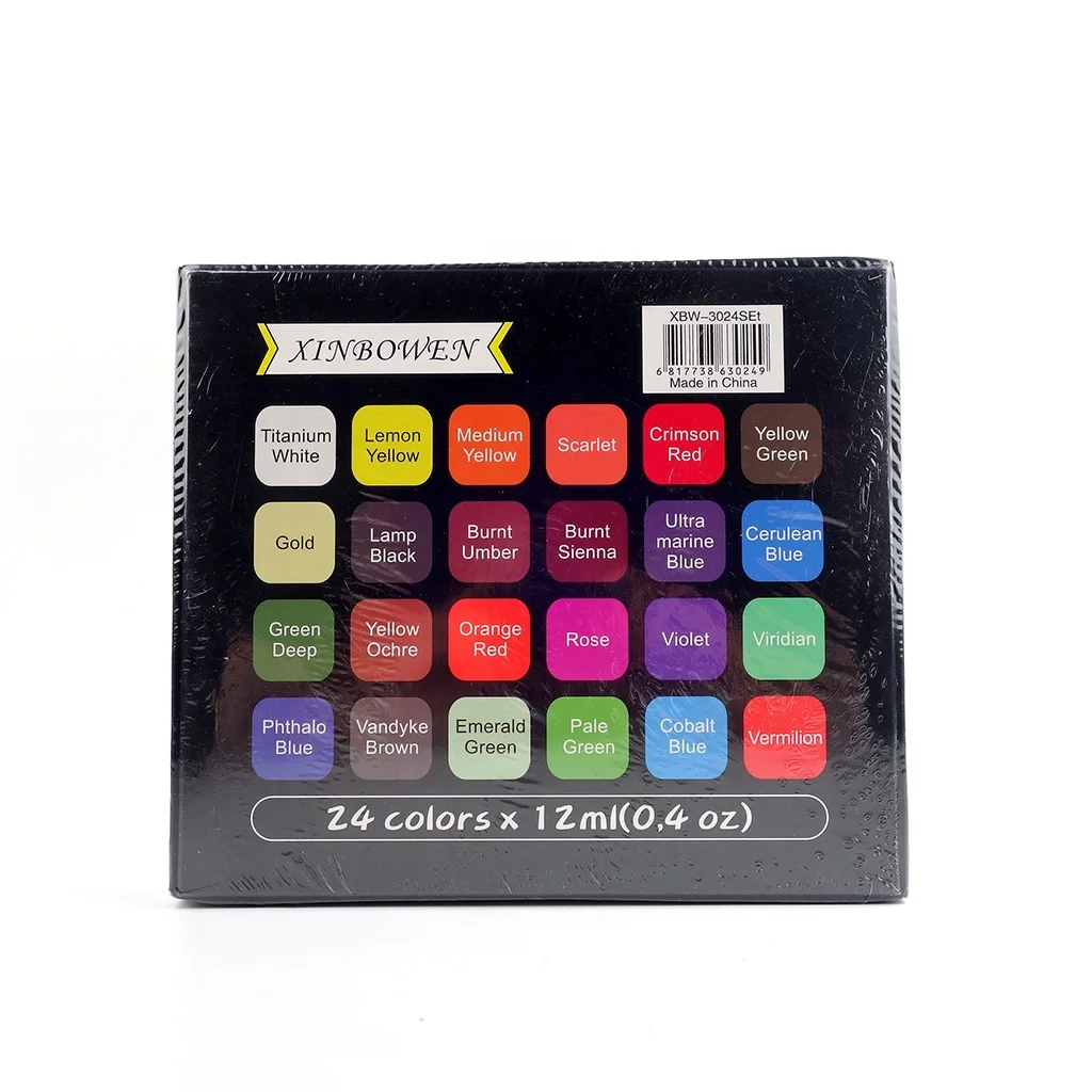
 Набор из 24 трубок для акриловой краски, 12 мл, 24 цвета, с кисточкой и лотком для краски  