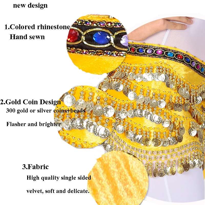 PATIKIL Belly Dance Hip Scarf 57x11" - 128 Gold Coins With Chiffon Wrap For Dance & Yoga