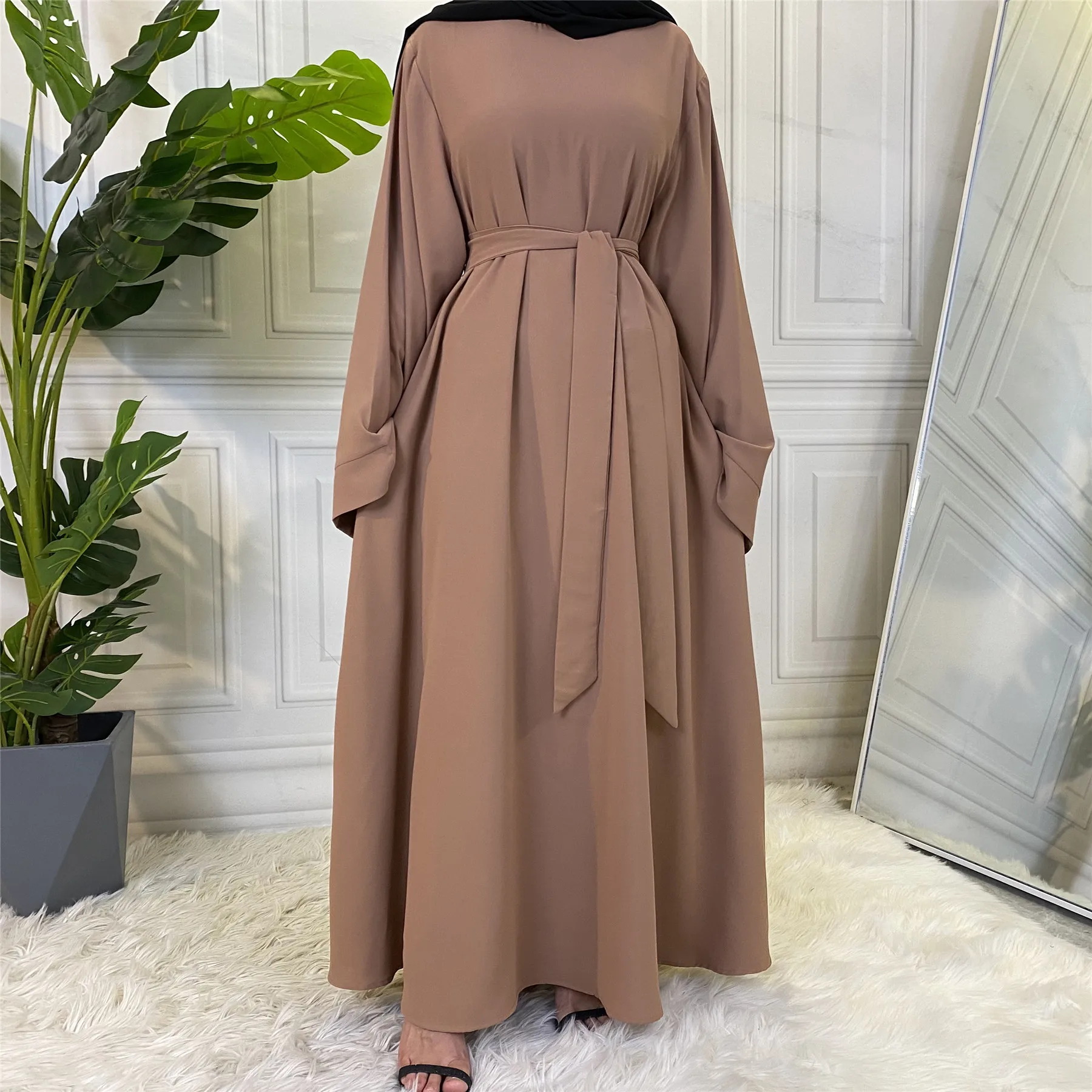 islamic dress Lisingtool Fall Dresses for Women 2023 Women's Casual Solid Muslim Flare Sleeve Abaya Arab Kaftan Dress Homecoming Dresses Grey Small US Modern ndigo Blue Muslim Fashion