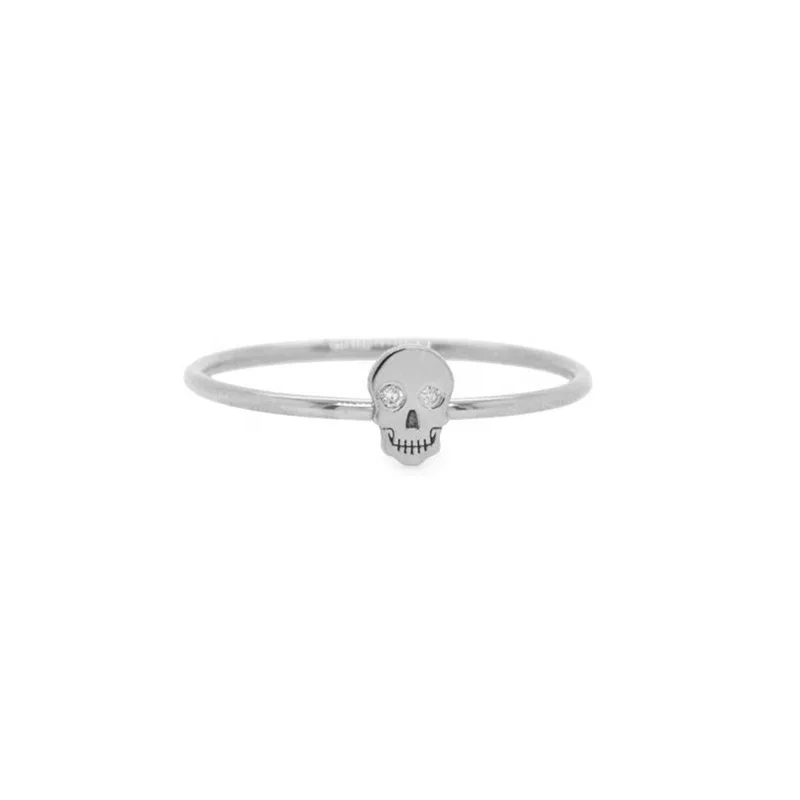 Milskye Simple Style 925 Sterling Silver Hip Hop Skull Skeleton Gold Vermeil Diamond Ring