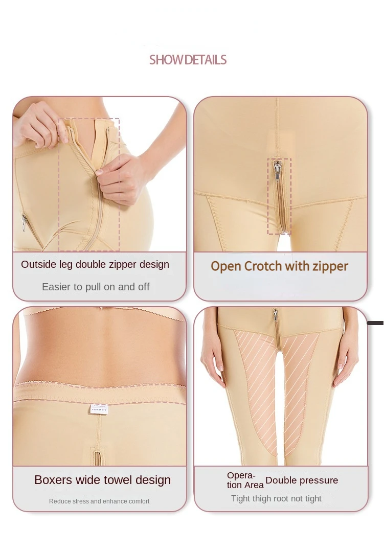 ZOYIAME Post Liposuction Body Shaper Pant Butt Lift Compression Inner Thigh Double Layer Legging Zipper Lipo BBL Shapewear Pants