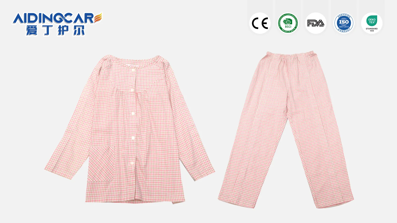 Wholesale Women's Pink Patient Care Pajamas Gowns Cotton Polyester Eas - product detail 1