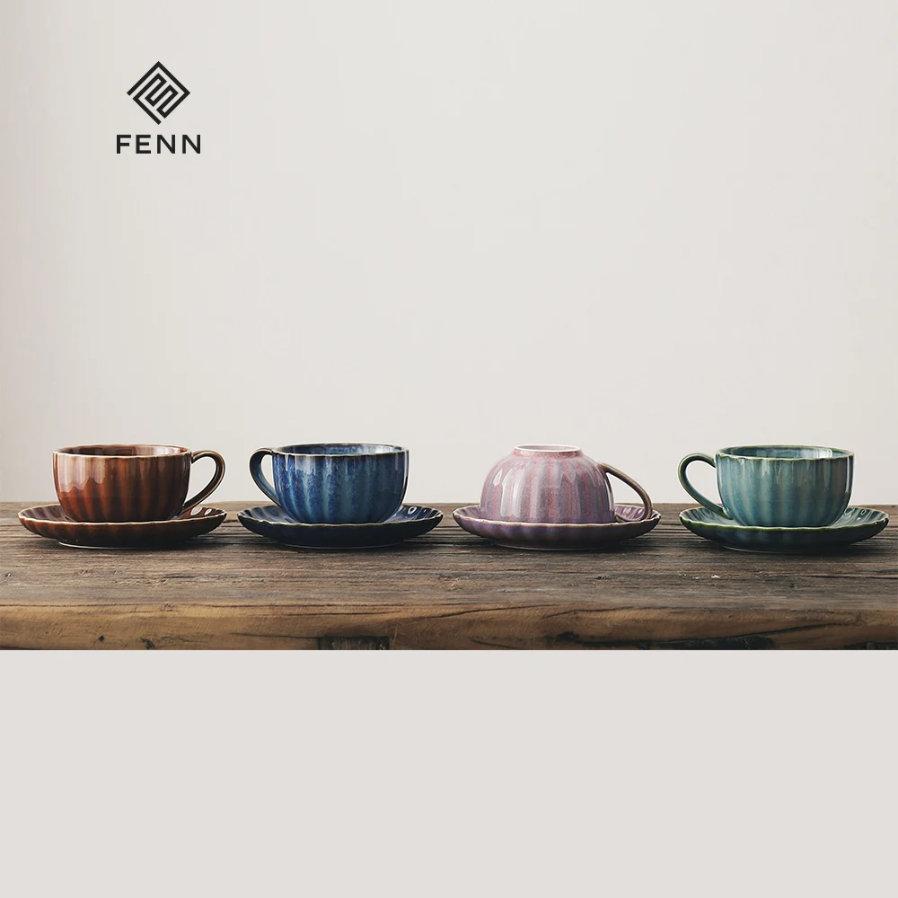 FENN top popular retro ceramic 250ml fambe begonia wholesale vintage tea coffee cup and saucer gift set custom