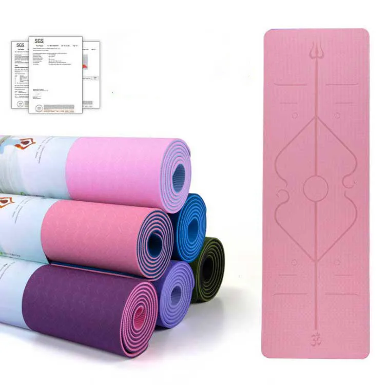 Yoga Mat Layer Double Non-Slip Line Fitness Exercise Position Pad Tpe Gymnastics 