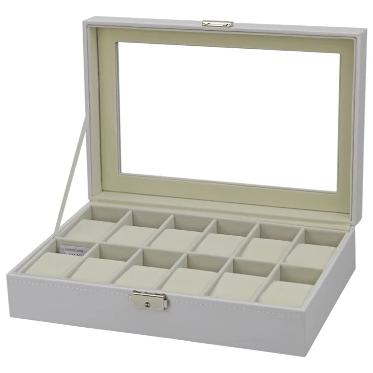 Spot Supply of 12-position Watch Box 12 Grid White PU Leather Mechanical Watch Box Display Box Manufacturers Wholesale