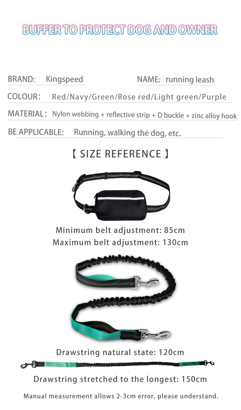 High Quality Dog Leashes Hands Free Dog Leash With Bag Running Jogging