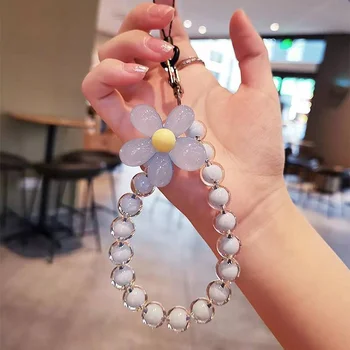 Women's Cute Pearl Beaded Universal Phone Lanyard Wrist Strap Anti-Lost Fashion Phone Case Keychain Wallet Decoration Pendant