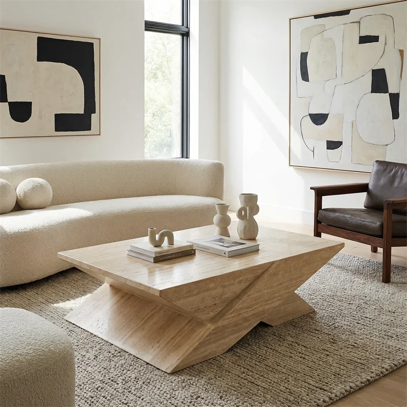 product nature stone myra beige travertine modern coffee  tea table for living room and dining area-9