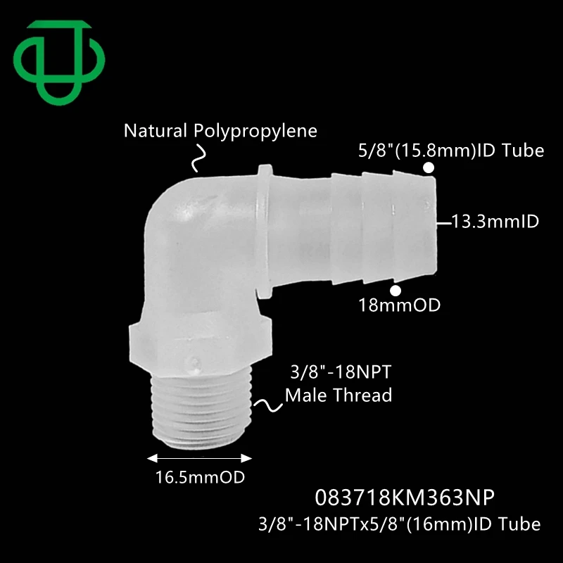 3/8NPT Male Threaded Tube Connector - PP Nylon Plastic