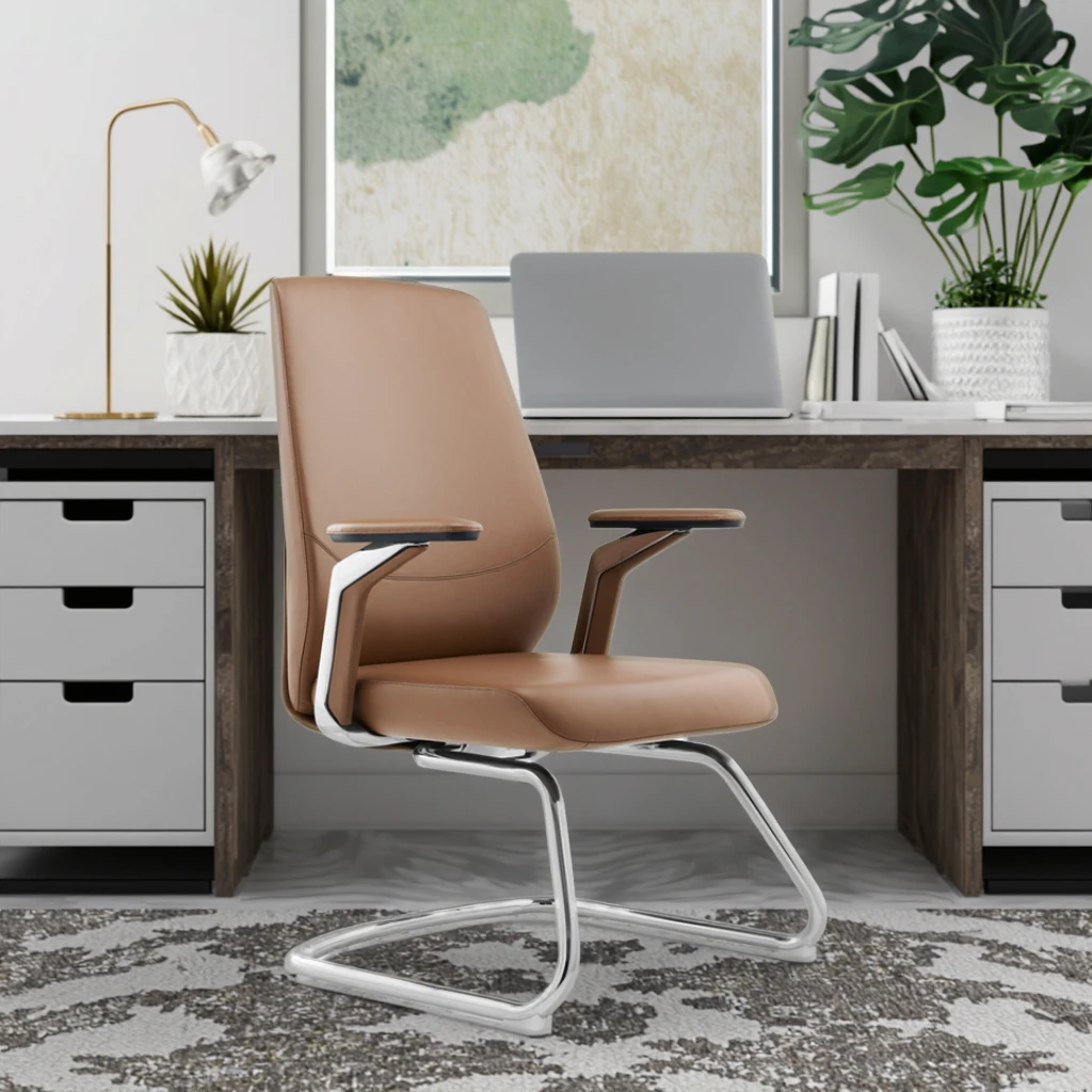 Modern Ergonomic Leather Executive Office Chair with Adjustable Height and Fixed Armrests 4