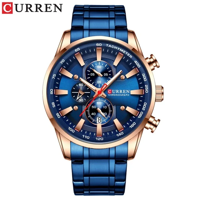 Orologio Curren in acciaio inossidabile con datario nero e oro