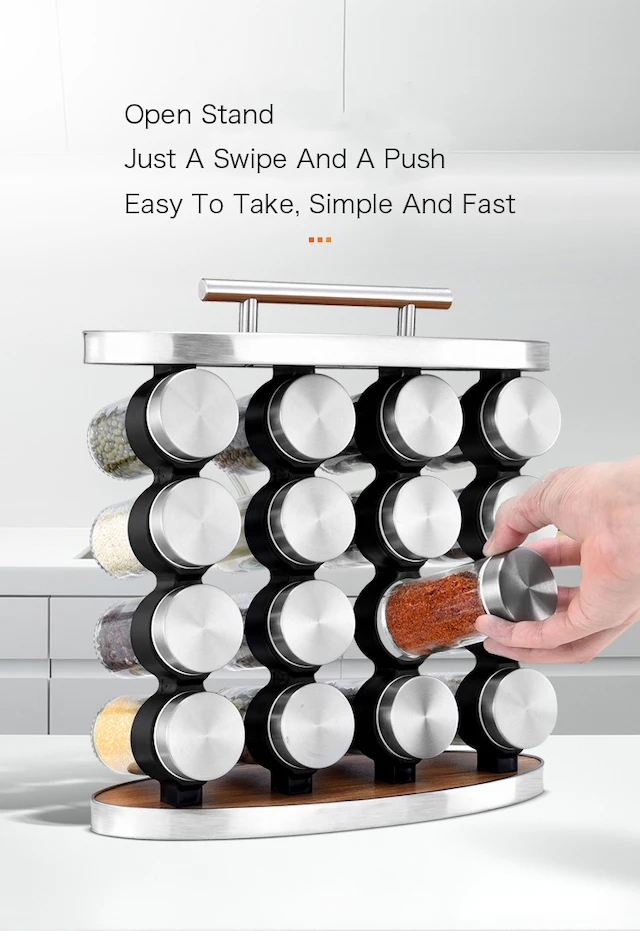 Kitchen Useful Gadgets Seasoning Spice with Jars and Handle for Countertop Spice Organizer Kitchen