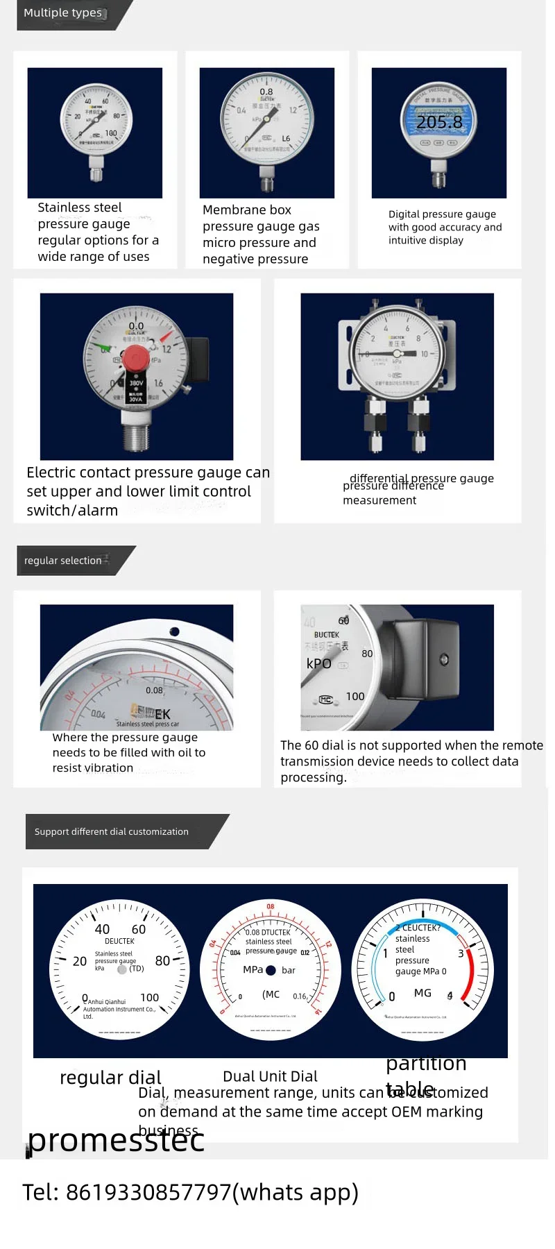 Stainless Steel Manometer Glycerin Filled Pressure Gauge Shock-proof ...