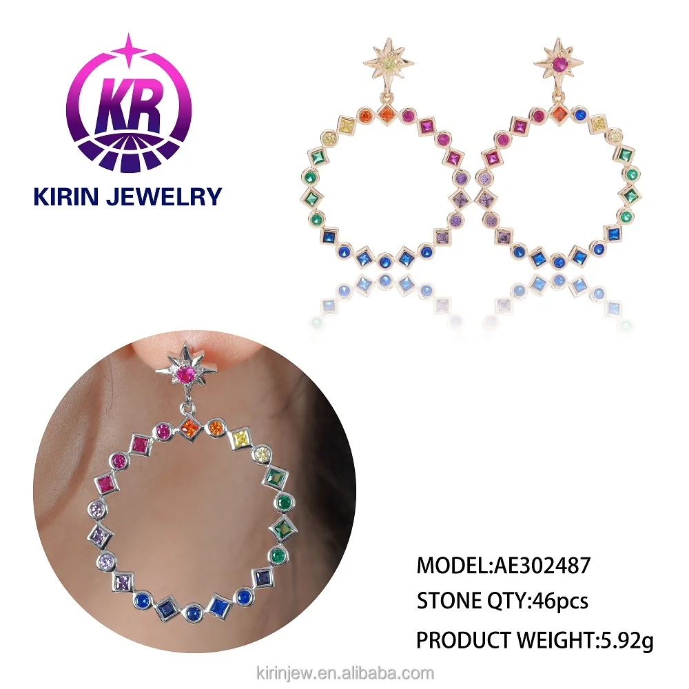 Wholesale Fashion Hoop Earrings Cheap 925 Sterling Silver Earings Set Rainbow Earrings for Women