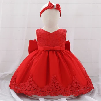 Wholesale Children Bow Toddler Kids Birthday Dress Party Wear Lace Sleeveless Baby Girl Princess Dress 1911XZ