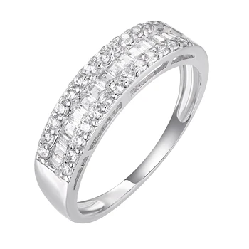 china professional custom jewelry 18k white gold 3 rows baguettes diamond engagement rings for women
