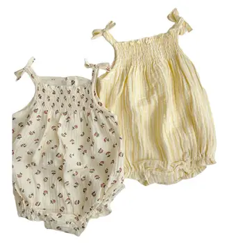 Korean Summer New Fashion Newborn Baby Clothes Thin Sling Bag Fart Clothes Baby Romper Floral Outer Wear Jumpsuit