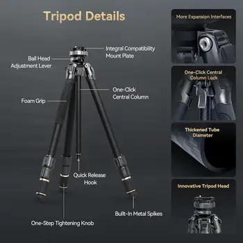 SmallRig AP-100 FreeRover Carbon Fiber Tripod,  Professional Travel Tripod Max Load 17.6 Lbs for Camera-4353 detail image