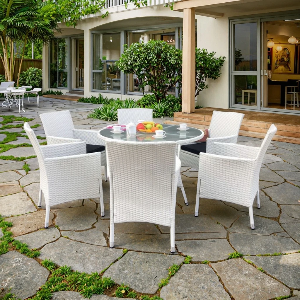 Modern Comfortable Outdoor Dining Chair Table Set Synthetic Rattan Wicker Hand Weaving Furniture for Courtyard Hotels Parks