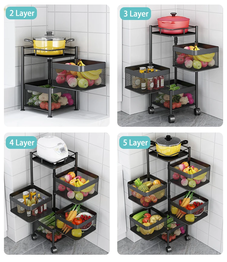 Multi Tier Rotating 360 Degree Rotating Square Shelf Stainless Steel