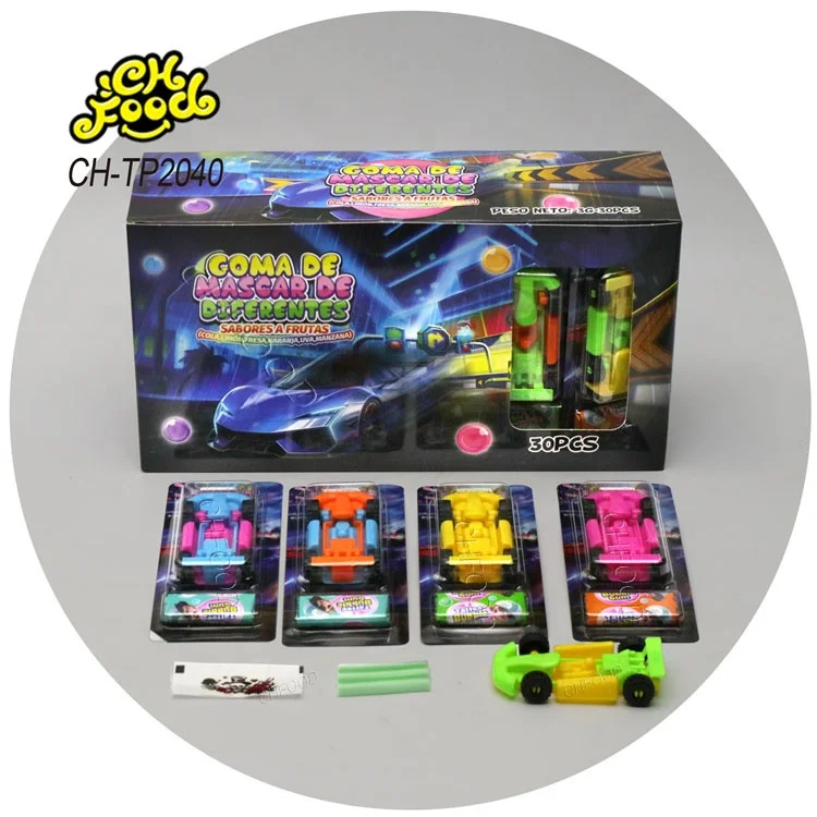 Kids Candy Toy Wholesale and Custom Private Label Tattoo Bubble Gum With Small Plastic Toy Car Racing Toy Candy
