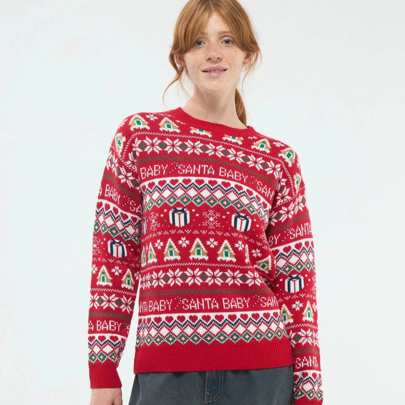 AU 2025 Women's Custom Christmas Jacquard Knitted Jumper Thick Long Sleeve Casual Chunky Pullover for Autumn Winter Front Design