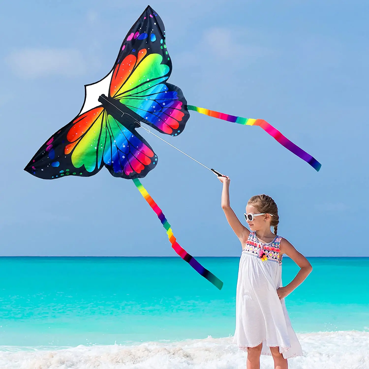 Easy to Fly and Assemble with 50 Meters Kite String KLT Kite for Kids and Adults Park Family Outdoor Games Beginners Kite for Girls Boys for Beach Trip Large Easy Flyer 51x45 with 8 Long Tails 