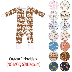 New Design Printed Newborn Jumpsuit Long Sleeve Bamboo Baby Romper Hot Sale Soft Hand and Foot Cover Children's Clothing
