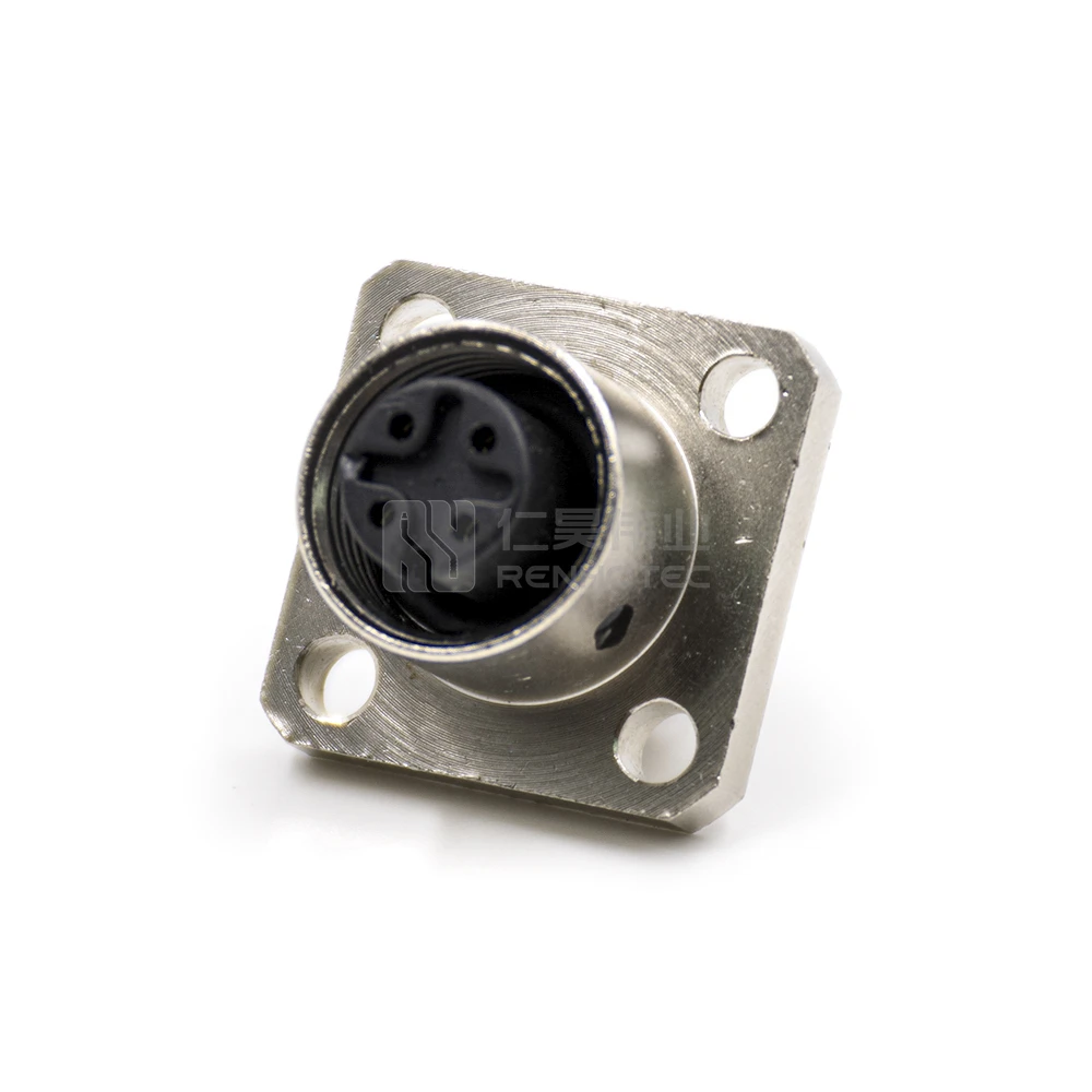 Flange Mount M12 Connector Panel Receptacles a Coded 4 Pin Straight Female  4 Hole Flang
