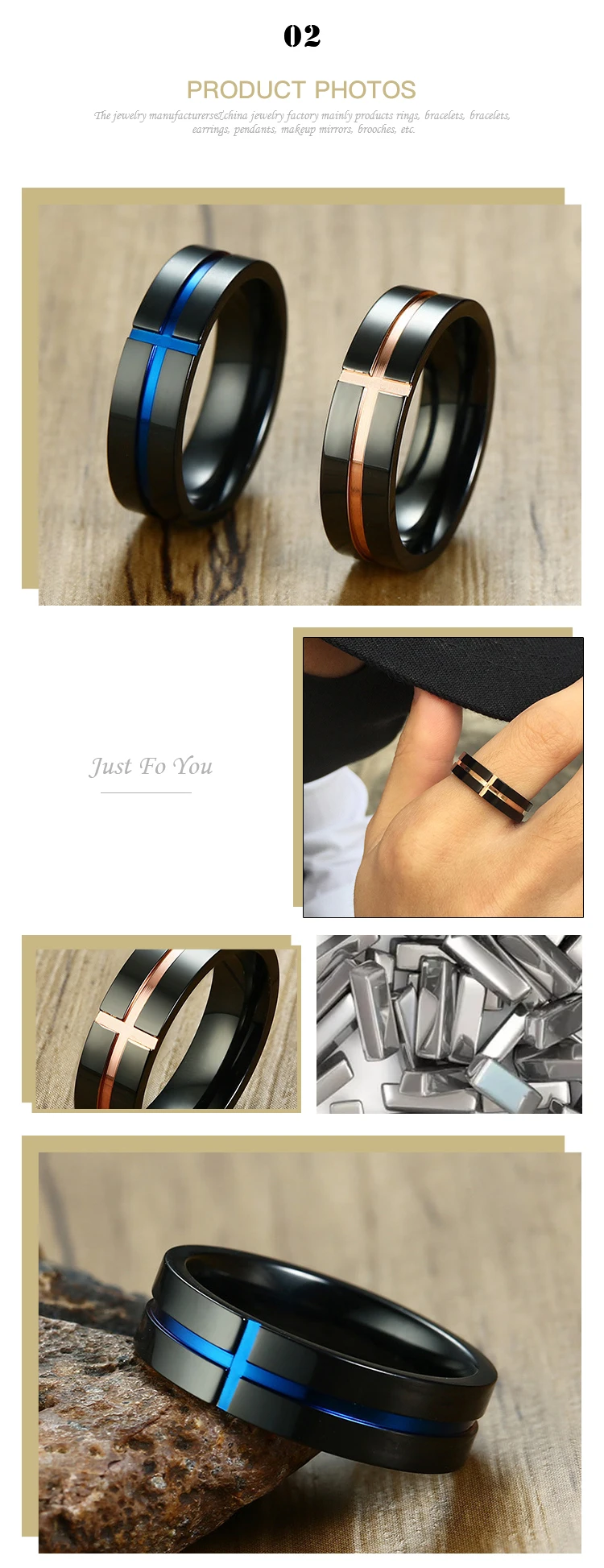 2021 New Design Face Width 6MM Stainless Steel Grooved Cross Ring Unisex Fashion Ring R-457