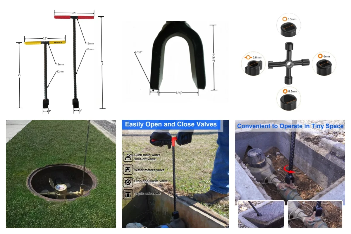 Water Meter Key 17 Inch Enforced Steel T-Handle With 4-way Multi ...