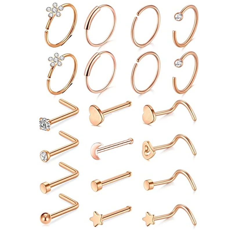 Nose Rings Hoop L Shape Nose Studs Stainless Steel Nose Screw Bone Flat ...
