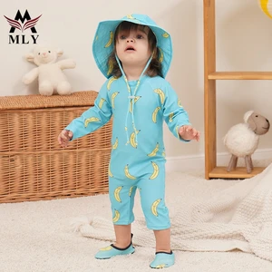 MLY Summer Fashionable One-Piece Swimsuit for Boys Kids UPF50+ Toddler Swimwear With Short Sleeve Set for Children