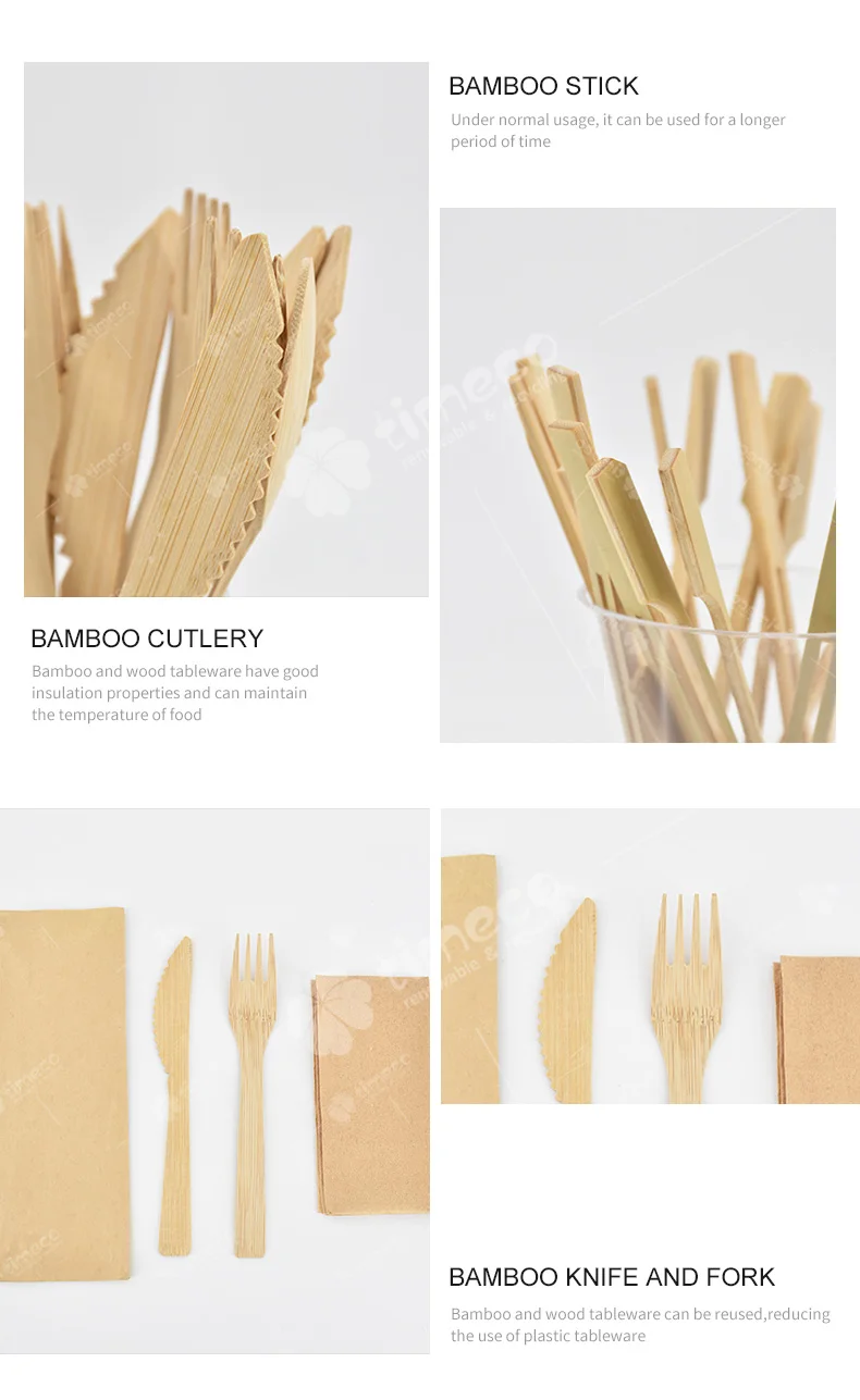 Disposable Bamboo Steak Knife Biodegradable Fork Spoon Kit 14/17cm ...