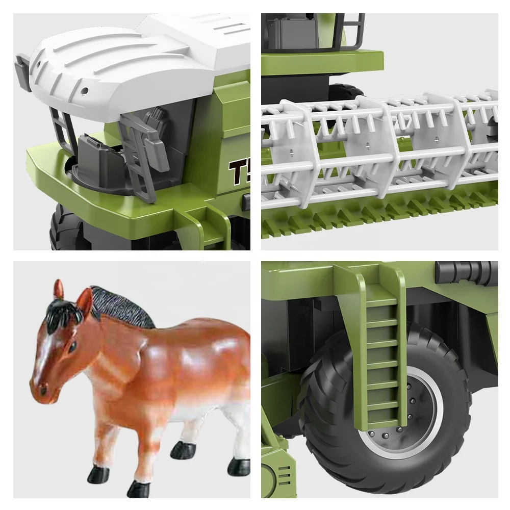 27mhz 4 Channels Remote Control Farming RC Tractor Toy with Harvester and Animal Easy to Install RC Tractor Trailer